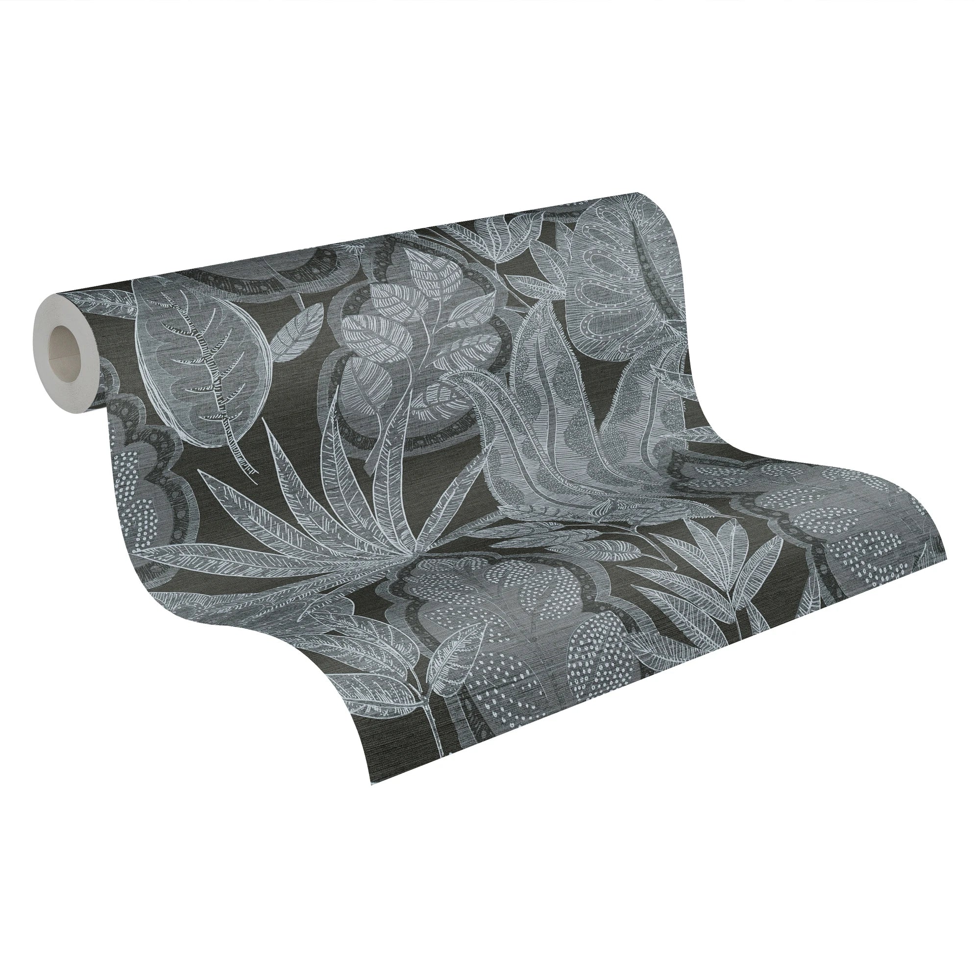 Modern Floral Wallpaper Rolls-Non Woven Vinyl-Black/Grey/White-Made in Germany-Hotel & School Use-10.05x0.53m