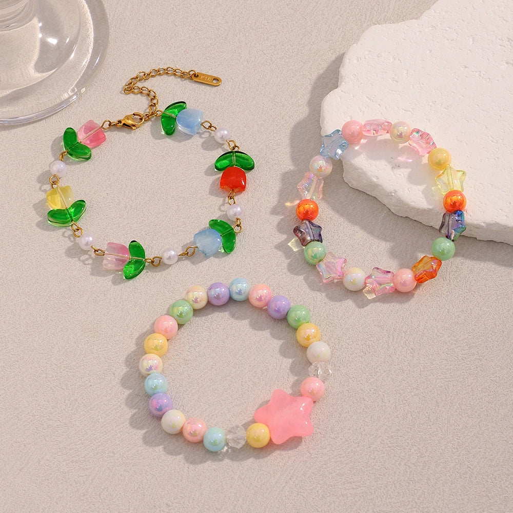 Dreamshow Summer Fashion Acrylic Colorful Jewelry Beaded Bracelet Fashion Women Jewelry