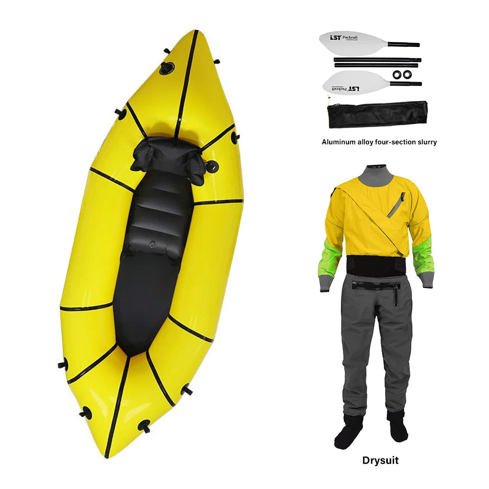 Solo LST Packraft for Water-skiing Stable Light Inflatable Kayak with Repair Kit & Roll-Up Bag for Fishing