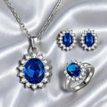 Fashion Shiny Oval Blue Cubic Zircon Jewelry Set for Women Wedding Engagement Party Sunflower Jewelry Set
