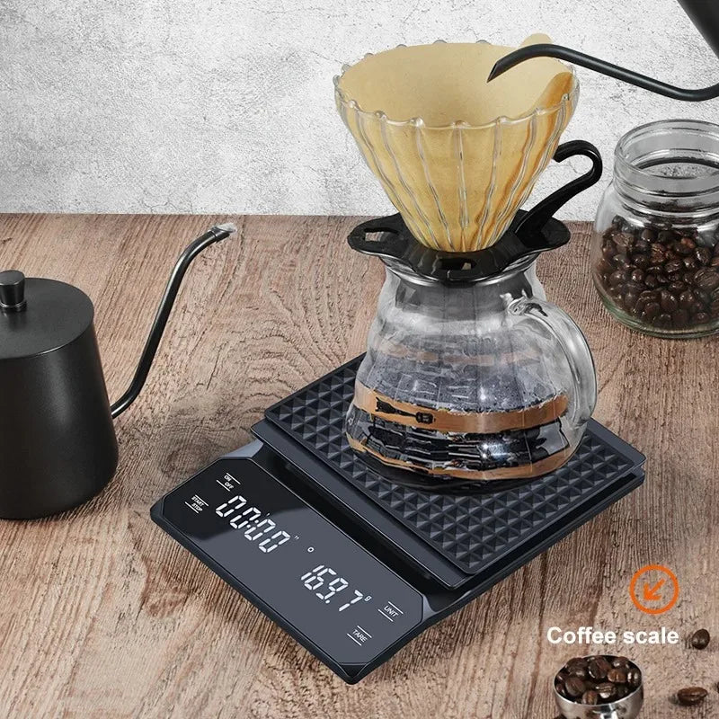 Convenient Hand Coffee Scale LED Touch Screen Multi-unit Conversion  Weighing Timing Scale Anti-scalding Kitchen Scale