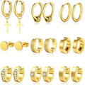 Trendy Stainless Steel Hoop Earrings Set Punk Style Ear Cuffs for Men Women