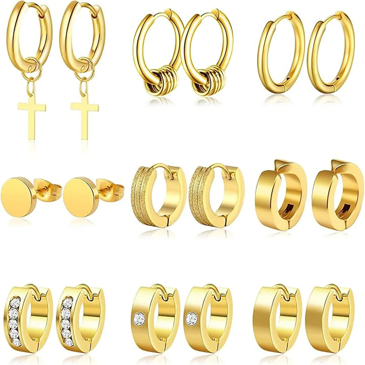Trendy Stainless Steel Hoop Earrings Set Punk Style Ear Cuffs for Men Women