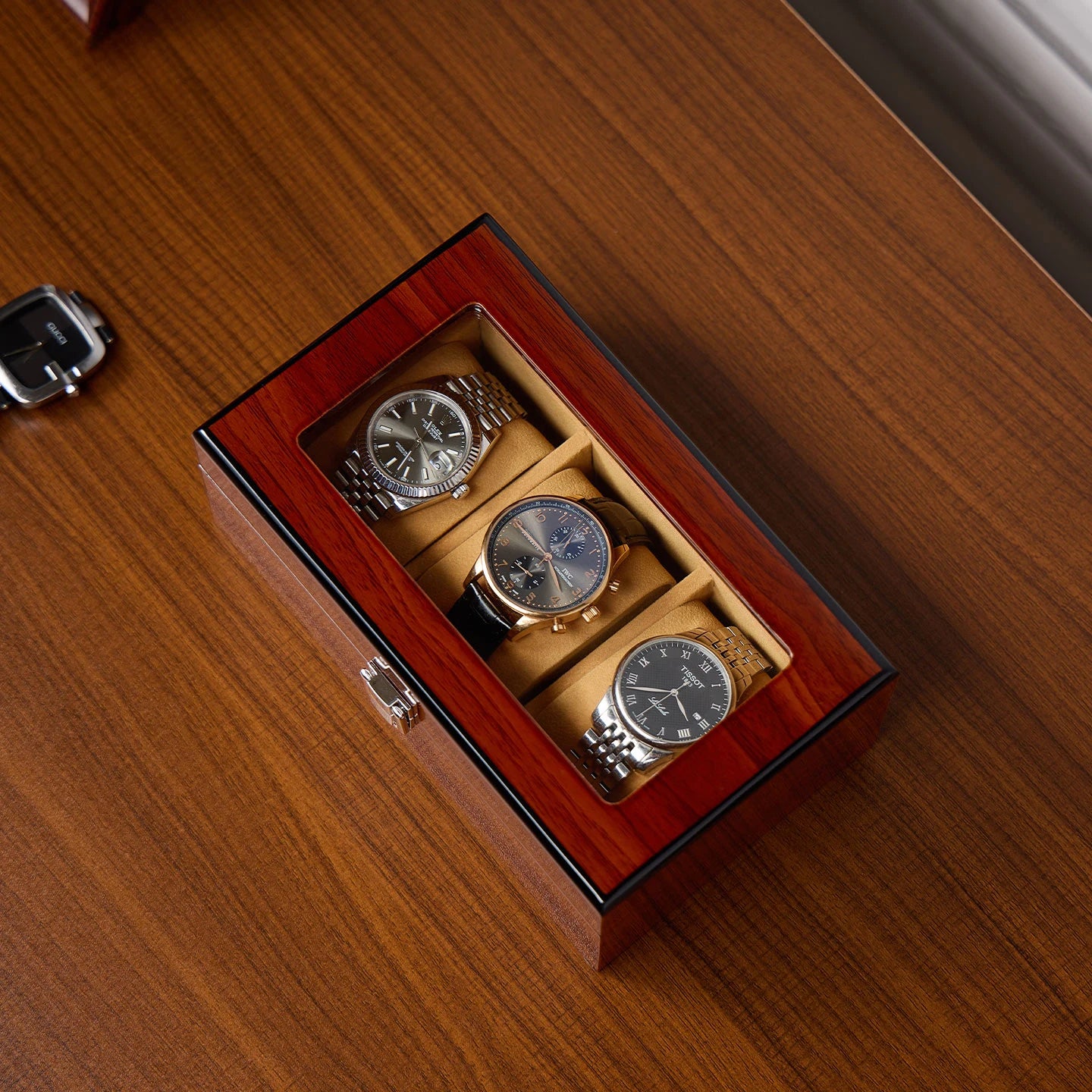 Wholesale Tancy 3-Slot Luxury Premium MDF Watch Box with Leather Lining Water Resistant & Shock Resistant for Watch Collection