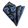 Blue Paisley Jacquard Woven Pocket Square on Black