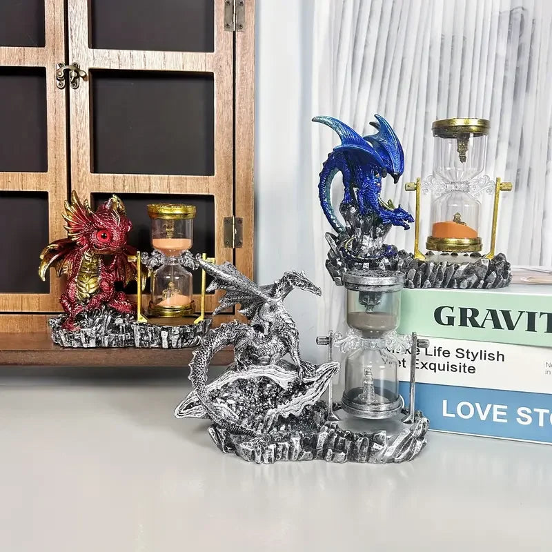 Wholesale Creative Gothic Statue Home Office Collectible Figurine Dragon Sand Timer Sculpture Resin Dragon Hourglass Statue