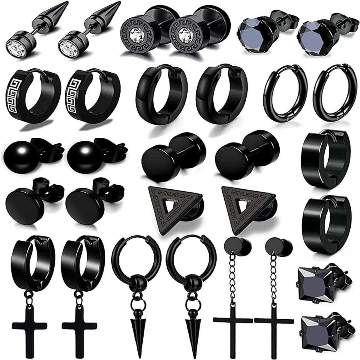 Fashion Earrings Trendy Unisex Black Stainless Steel Piercing Jewelry Set Cross Hoop Earring Stud Bulk Wholesale Stud Earrings