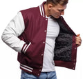 Custom College Letterman Wool Varsity Jacket with Quilted Lining and Snap Button White Sleeves Front Logo Baseball Bomber Coat