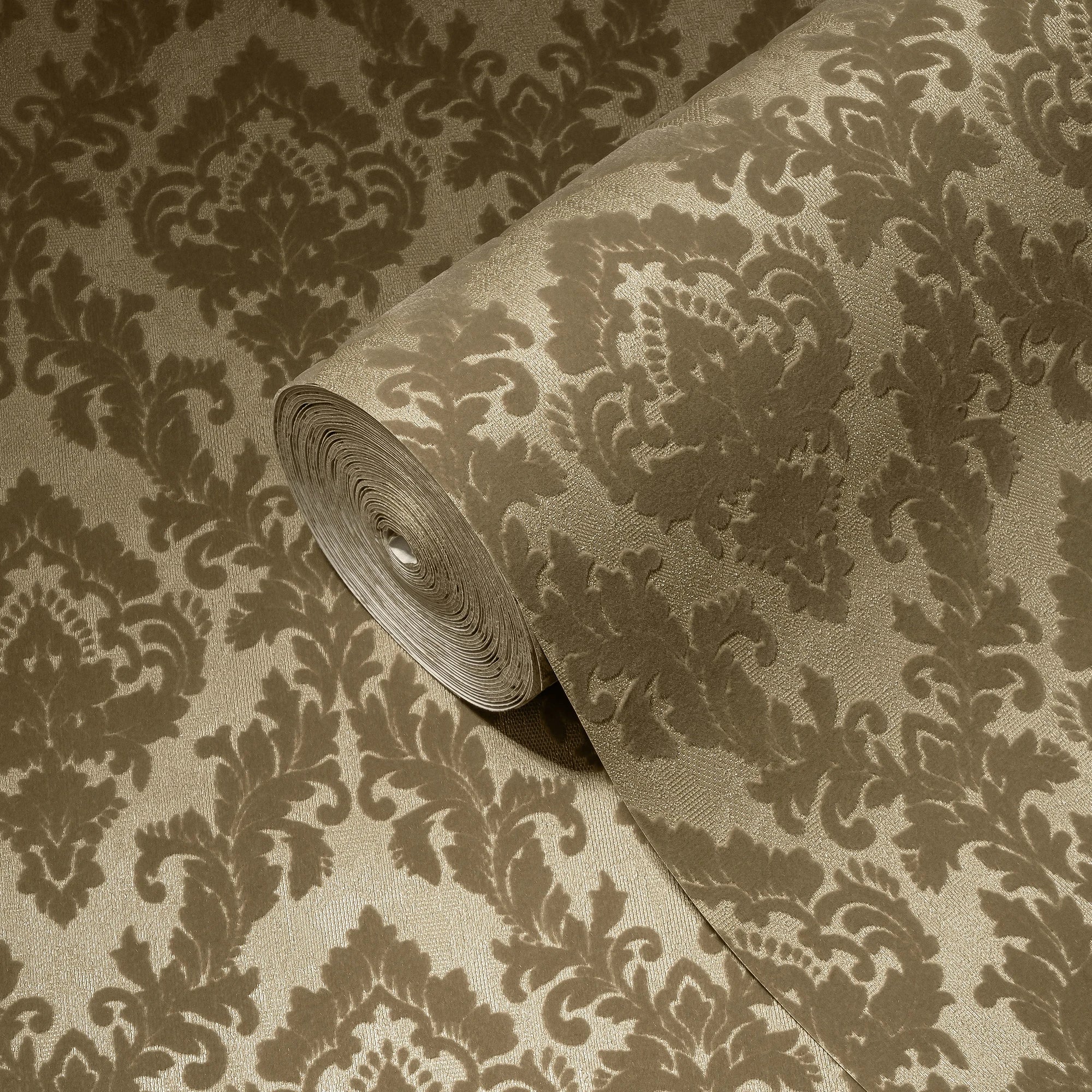 Germany Modern Luxury Velvet Flock Damask Brown Non Woven Wallpaper Rolls Wash-Resistant Sound-Absorbing Hotel School Living