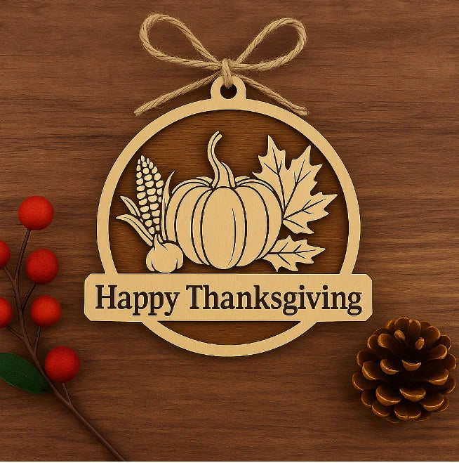 Pafu Thanksgiving Wooden Ornament with Pumpkins Maple Leaves Turkeys Thanksgiving Hanging Plaque Thanksgiving Wooden Sign