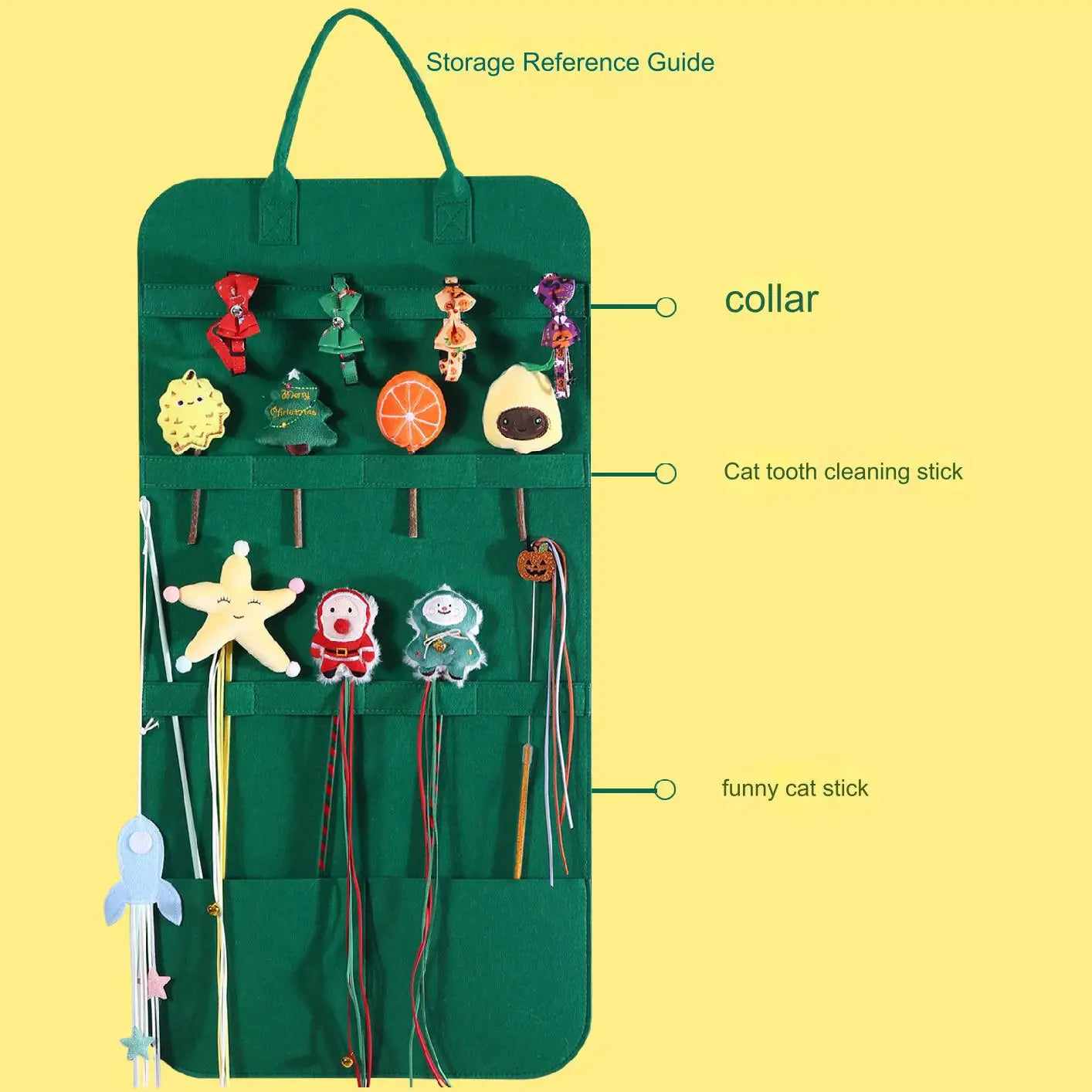 Cat Teaser Storage Bag - Felt Hanging Organizer Washable & Foldable for Dog & Cat Toy Display