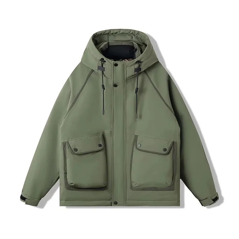 Men's Heavy-Duty Winter Puffer Coat Hood Workwear-Style Jacket for Extreme Cold Protection Canvas Outdoor Cycling Couple's