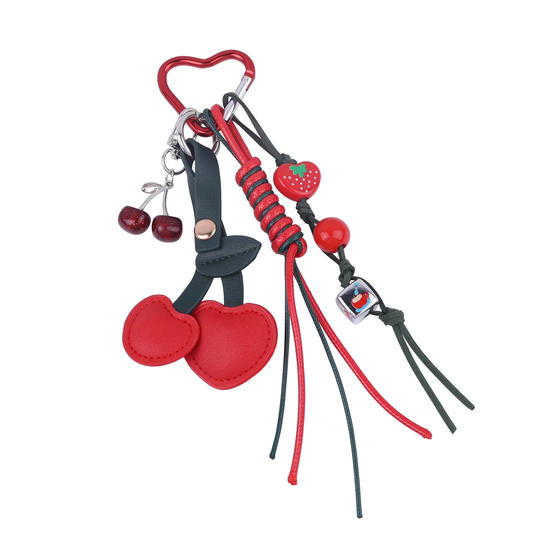 Mengda Creative Cute Leather Cherry Strawberry Heart-shaped Keychain Fashion Personality Pendant Car Bag Charm Ornament