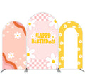 Color Groovy Sun Daisy Happy Birthday Arch Backdrop Cover Custom Fabric Cover Decoration Fabric for Festival Party Event