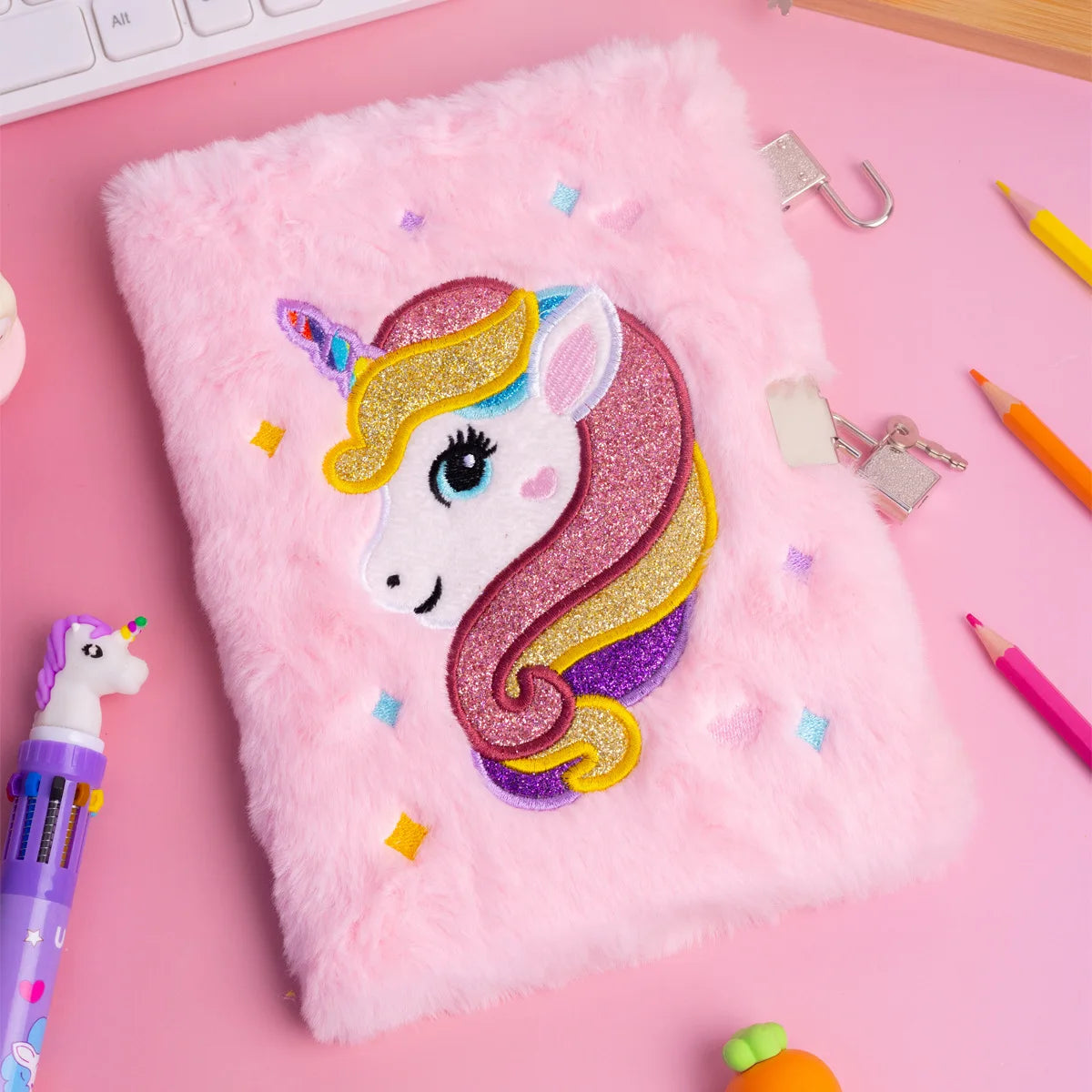 New Cute Unicorn Tie-Dye Printed A5 Notebook Lockable Fabric Student Diary Girly Heart Thermal Binding Perfect Gift for Children