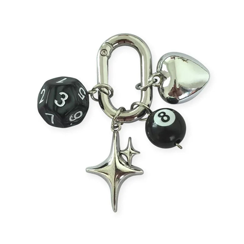 Mengda Exquisite Retro Black Lucky Dice Chain Keychain Fashionable Bag Pendant Student Backpack Hanging Accessories Wholesale