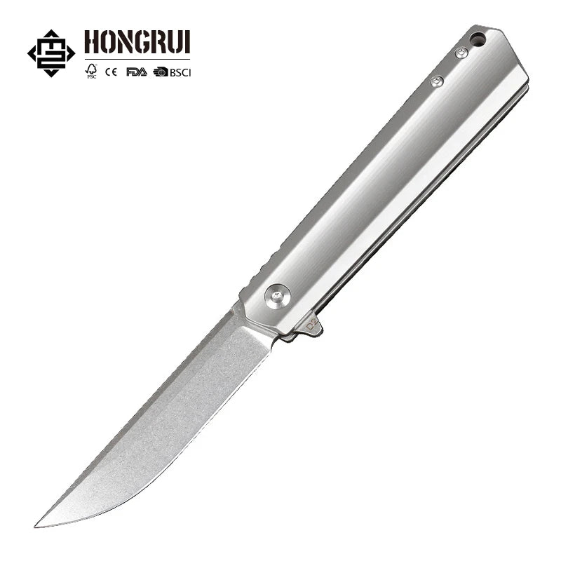 Hongrui New Design CNC D2 Steel Outdoor Mini Folding Knife Survival Knife Titanium Alloy Handle for Camping Easy to Carry