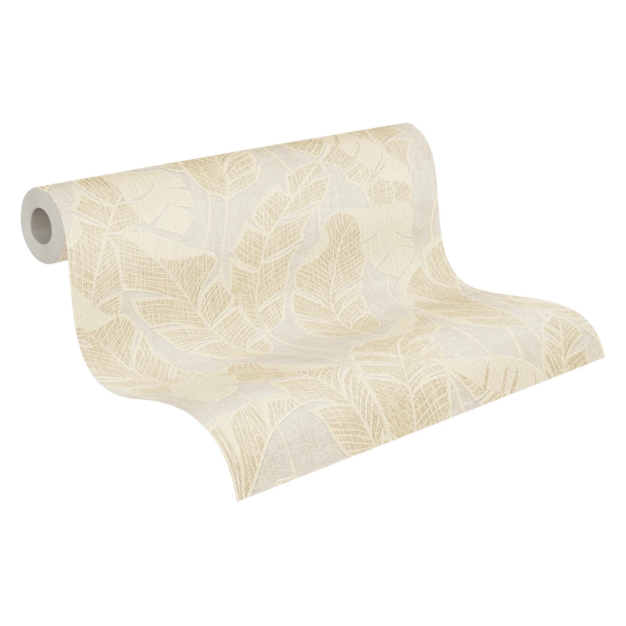 Made in Germany - Wallpaper rolls Leaves White Beige Gold - Non Woven Vinyl - Wallpaper Plants for Walls - 1005 x 053 m