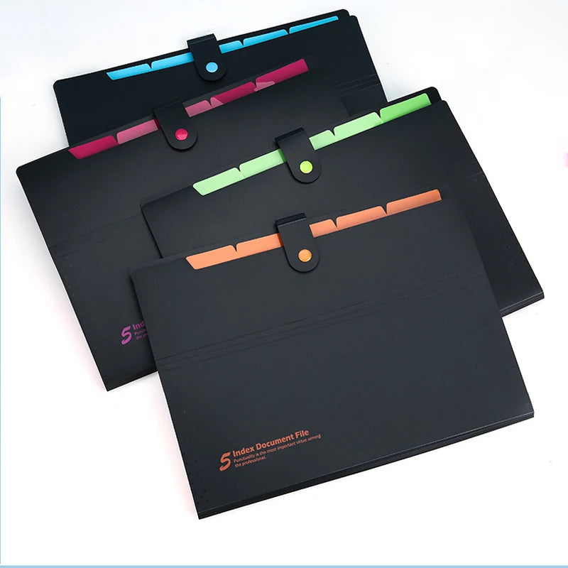 Accordion Document Organizer 5tabs Black A4 Paper Expanding File Folder Pockets PP Letter A4 Paper Expanding File Folder Pockets