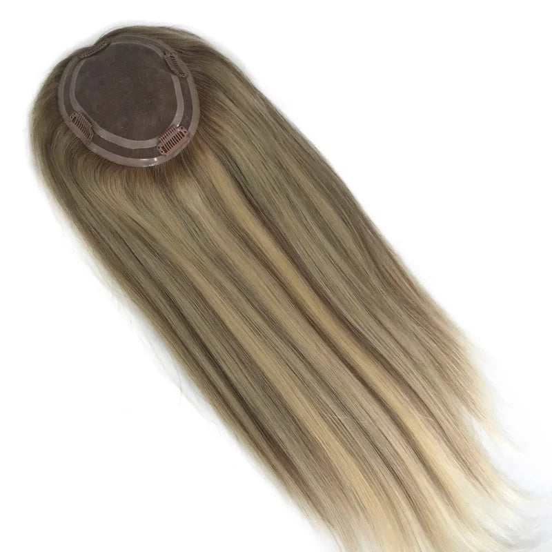 100% Natural Human Hair Mono Lace Base Women Hair Topper With Clips in