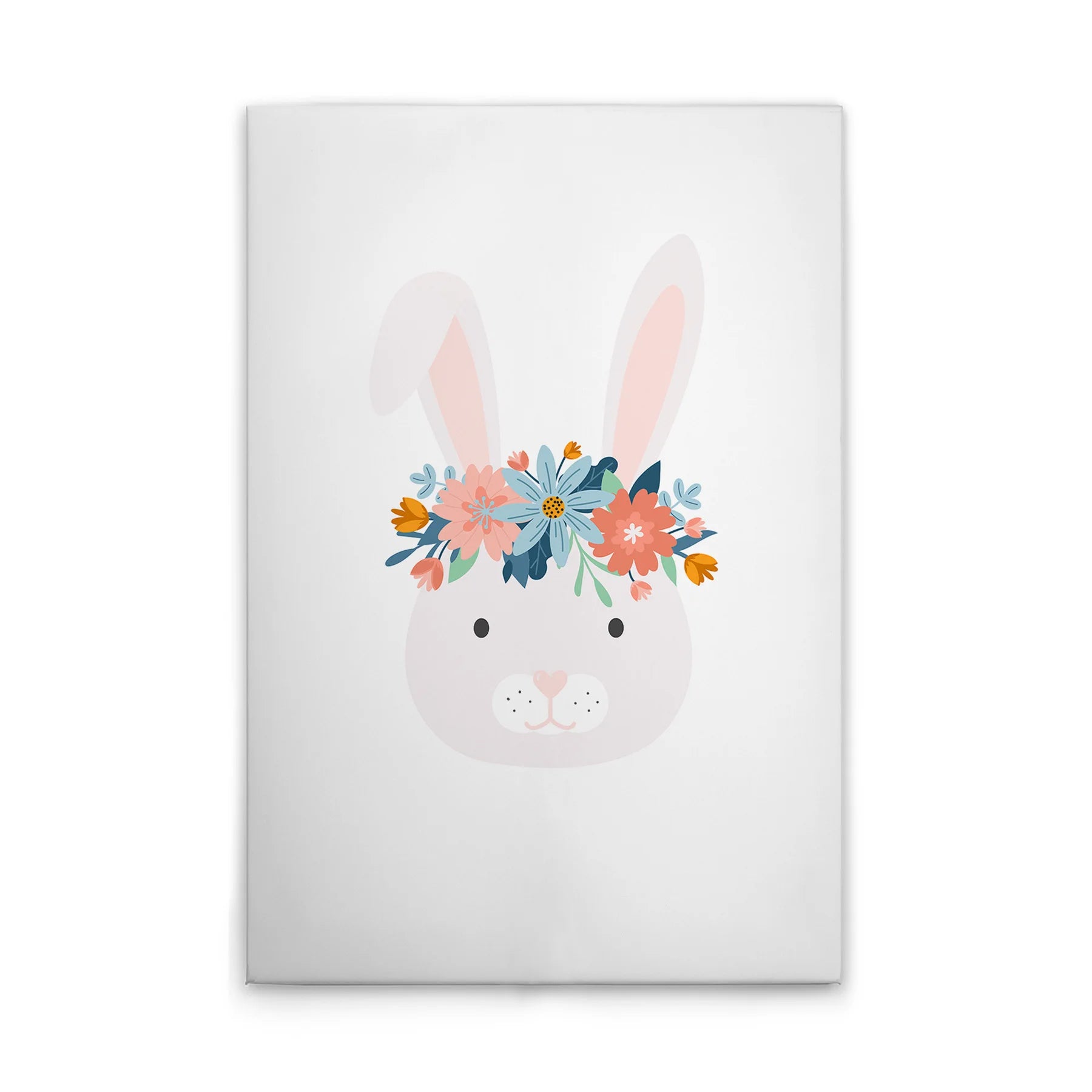 Made In Germany - Home Decor Canvas Picture Nursery Rabbit With Flowers - Wall Mural In White Colourful - Stretcher Frame Art