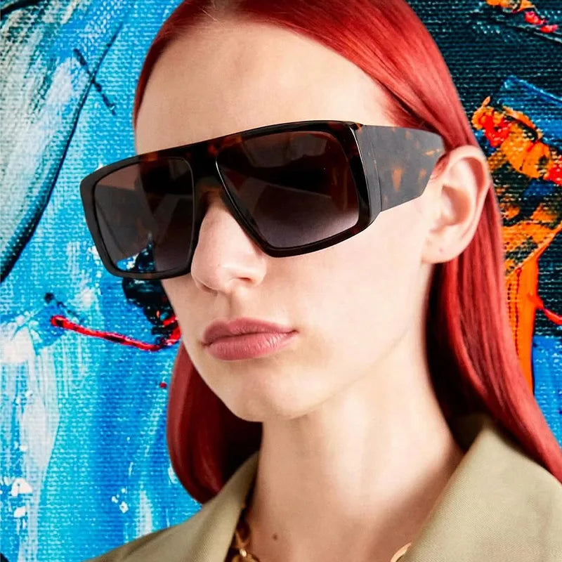 Logo Custom 2025 Retro Leopard Oversized Sunglasses UV400 Big Frame Punk Square Sun Glasses for Men Women