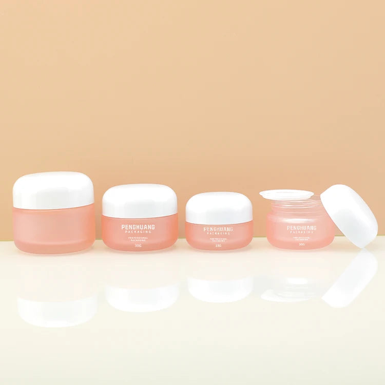 Custom Luxury 15g 20g 30g 50g Mini Glass Cosmetic Eye Cream Jar Plastic Lid Face Cream Jar Pink Skincare Packaging Container