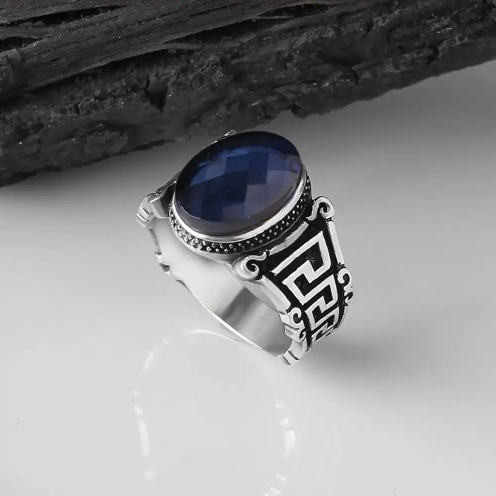 Wholesale Azuris VALKH1139 925 Sterling Silver Ottoman Style Men's Ring Naturel Stone Agate Handmade in Turkey