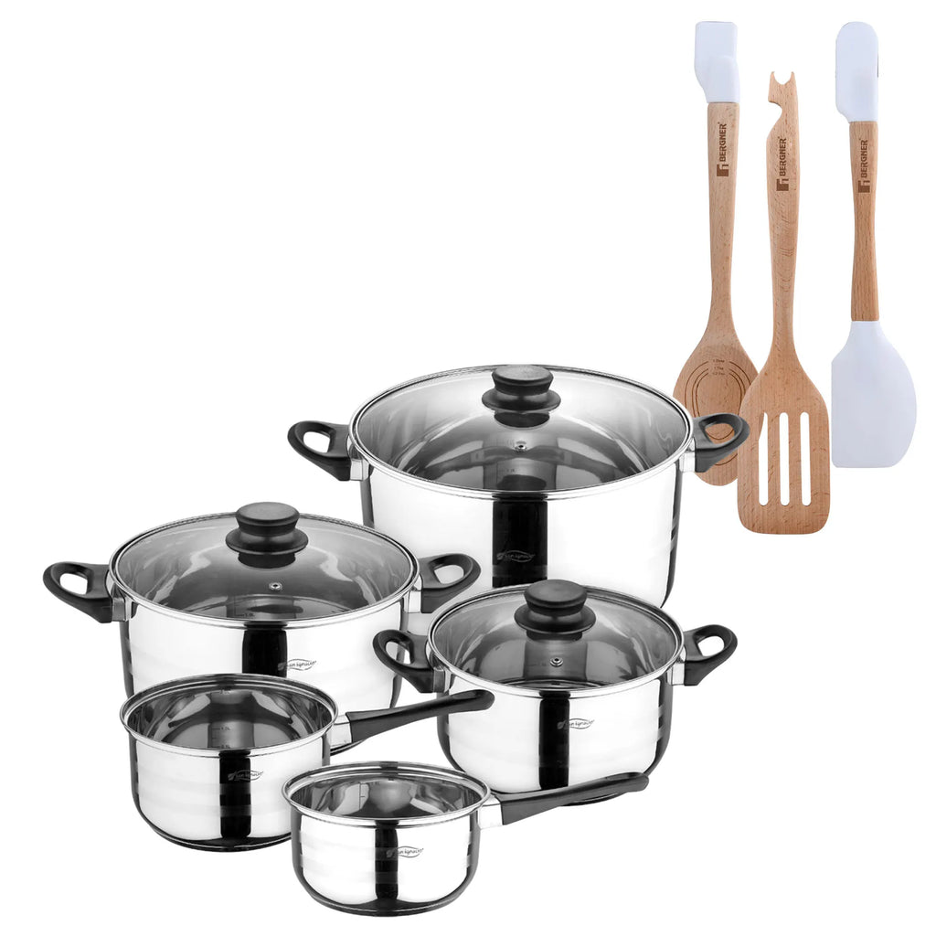 San Ignacio+ Bergner NATURALLY Eight-Piece Cookware Set: Set of 3 Silicone and Wooden Kitchen Utensils