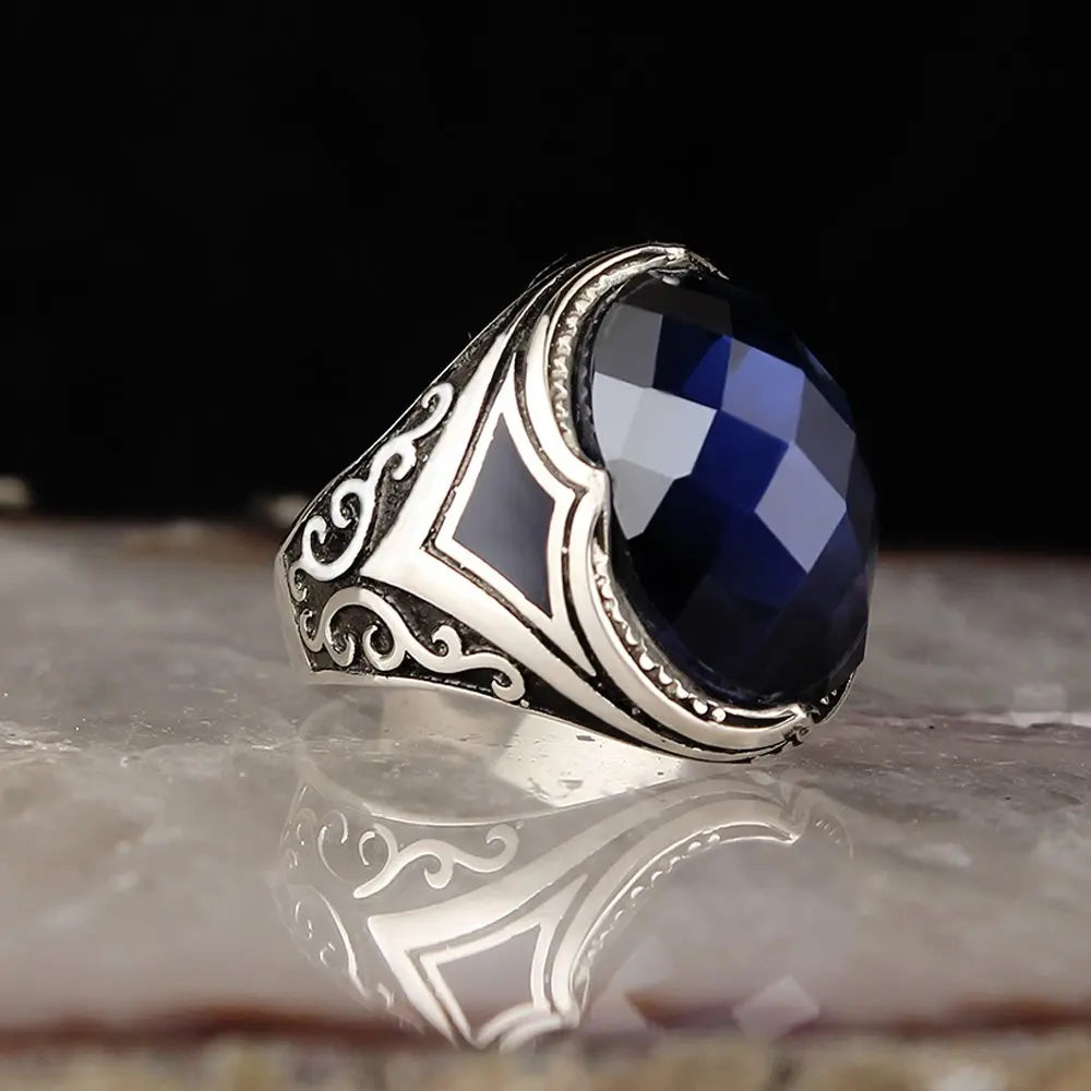 Men's 925 Sterling Silver Classic Bezel Setting Zircon Gemstone Ring for Wedding & Party Turkish Made