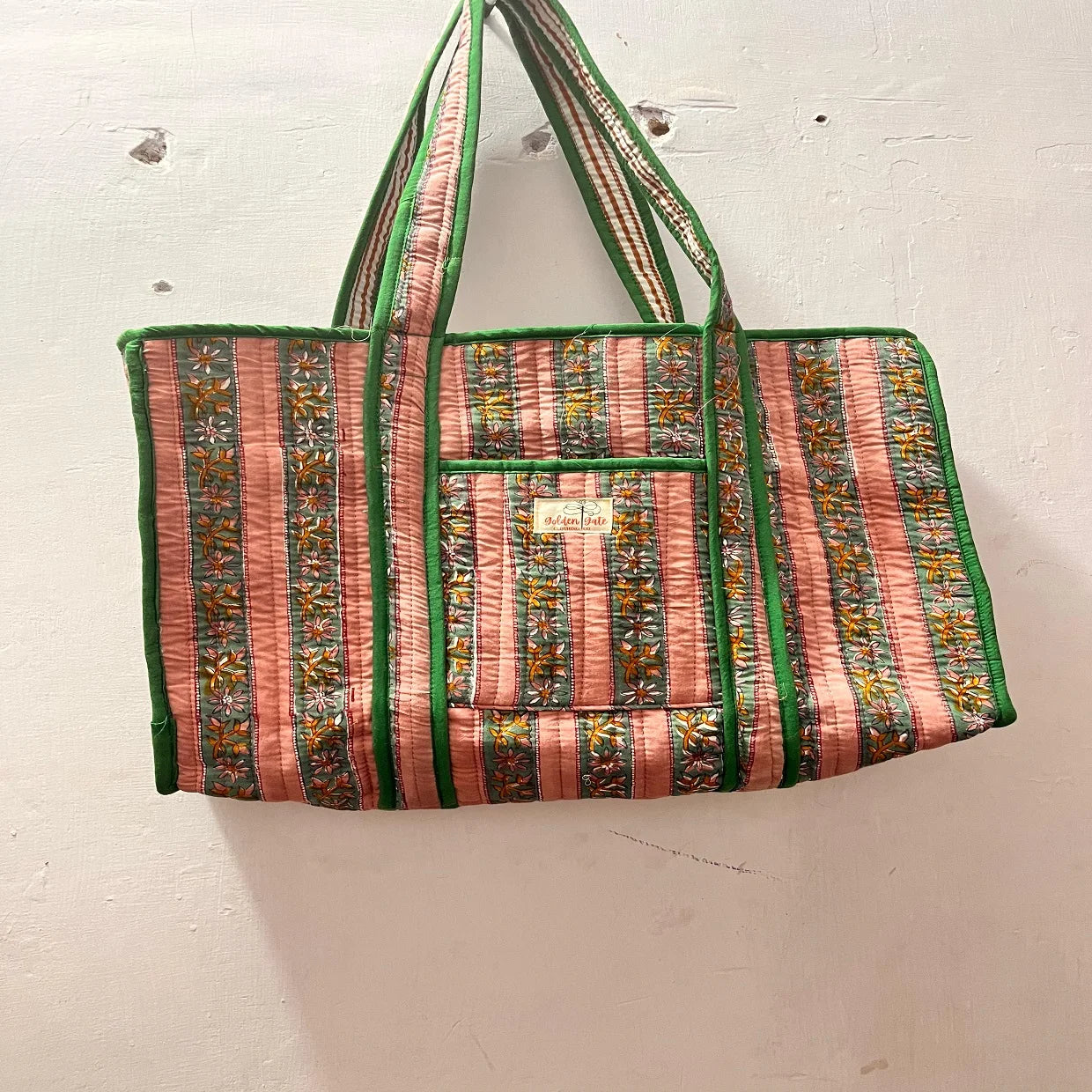 Conifer Custom Made Handmade Kantha Embroidery Silk Screen Printed Cotton Travel Bags Casual Style Mixed Colors Eco-Friendly
