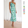 Summer Floral Striped Spaghetti Strap Backless Maxi Dress Dresses Women Lady Elegant for Women for Spring and Autumn Apparel