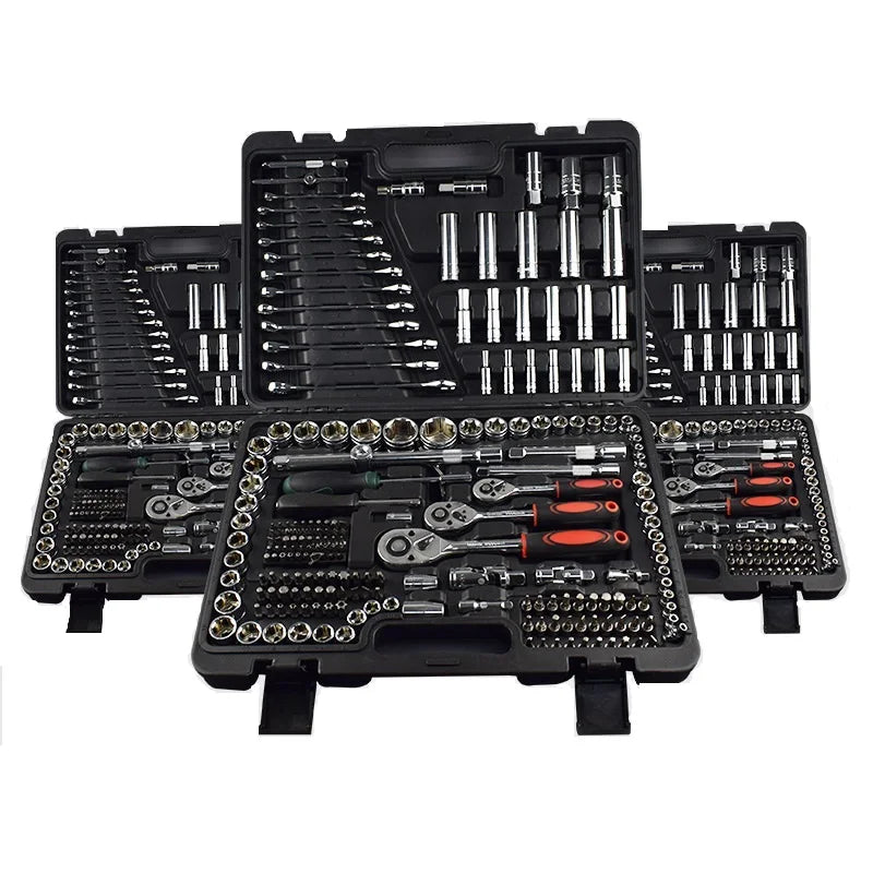 218pcs Auto Repair Chrome Vanadium Steel Adjustable Socket Wrench Set Hand Operated Combination Tools with Hard Case 1 Set MegaBDM