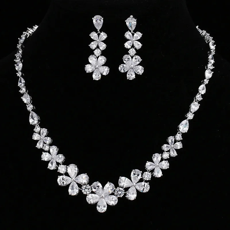 Wholesale Brass CZ Necklace & Earring Set with Peace Design for Bridal Engagement Wedding