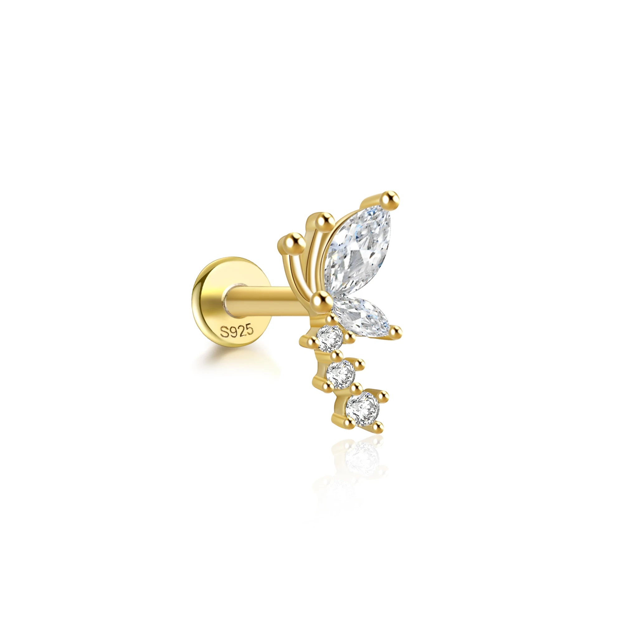 Fashion 16g Simple S925 Sterling Silver Horse Eye Marquise Multi-Drill Dragonfly Piercing Flat Back Piercing Thread Ear Earrings