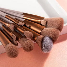 13-Piece Plastic Synthetic Hair Four-Season Green Fan Brush Makeup Set Eyebrow Pencil for Face Shaving Concealer Blush Eye