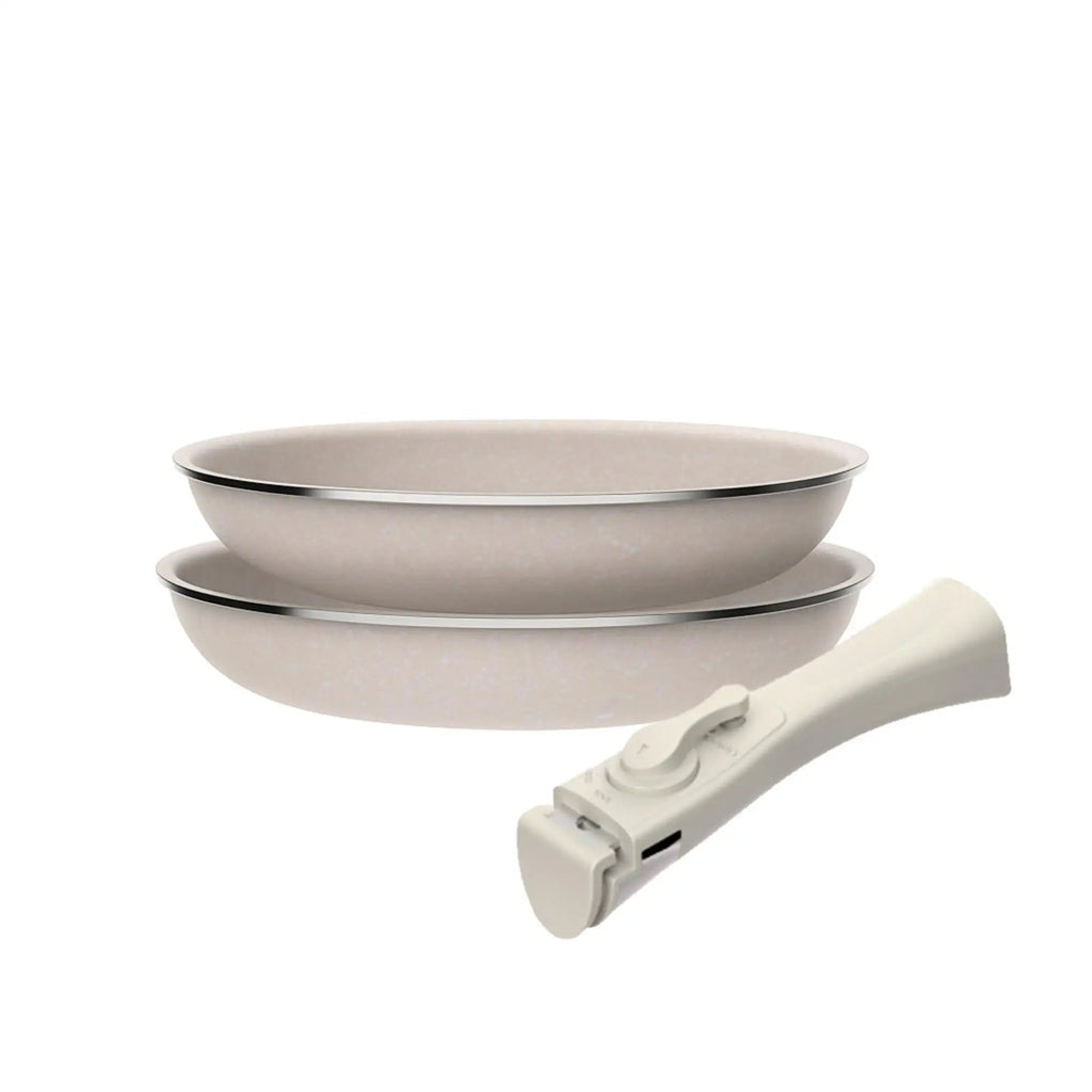 Set of 2 frying pans 2428cm pressed aluminum ILAG non-stick coating removable handle suitable for induction PFOA free