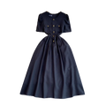 2024 Vintage Casual Midi Dress for Women Empire Lace Vestidos Black
