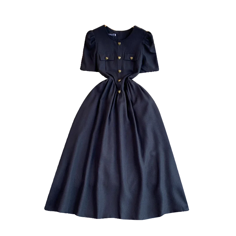 2024 Vintage Casual Midi Dress for Women Empire Lace Vestidos Black