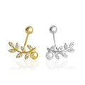 EH1573  Korean Elegant Rhodium Gold Plated 925 Sterling Silver Cubic Zirconia Leaf Shape Ball Cartilage Stud Earrings Women