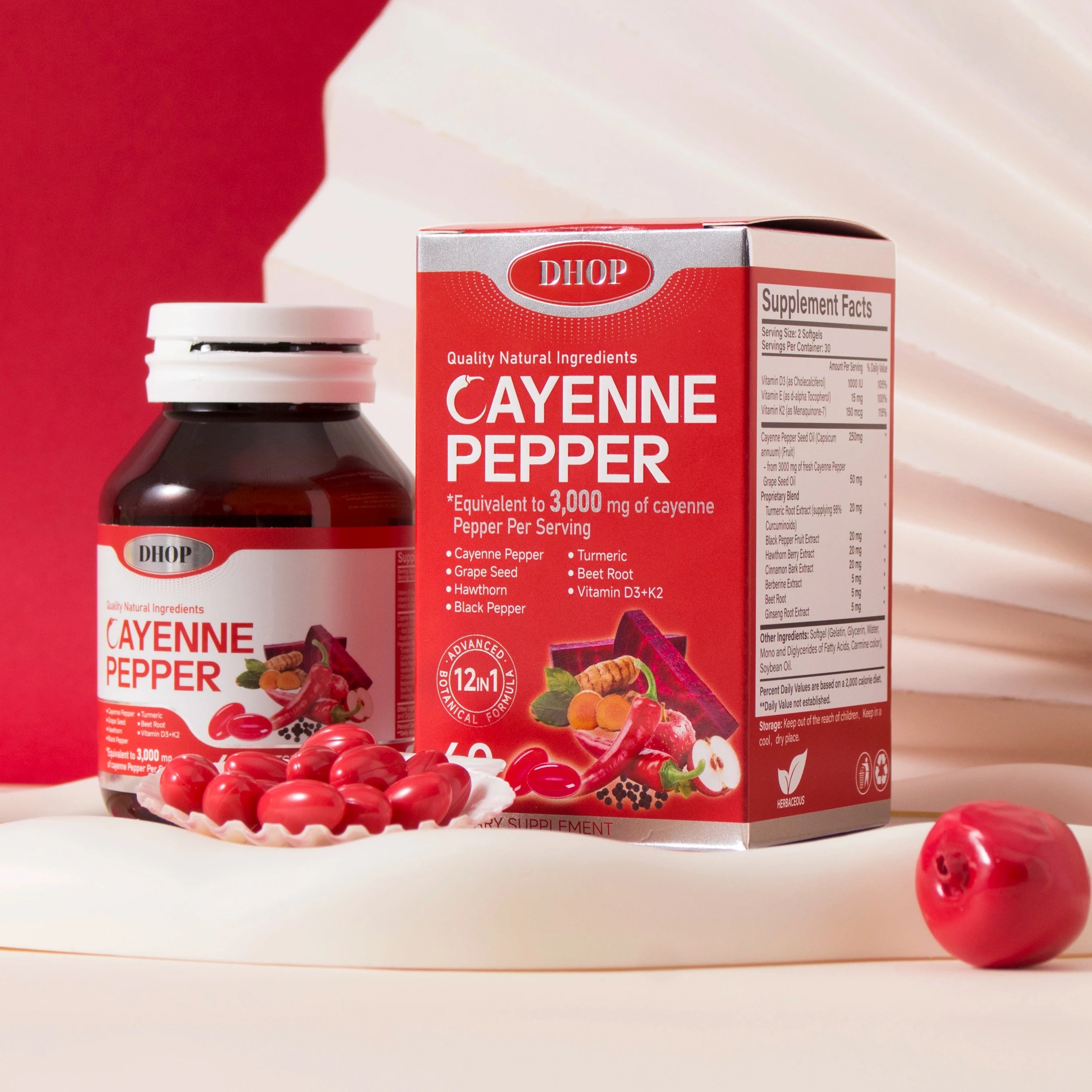DHOP Cardiovascular & Energy Support Formula Blends Vitamins D3 E K2 with 8 Key Herbal Extracts