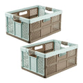 Pack of 2 Lea sturdy folding boxes with handles 32L in blue and brown