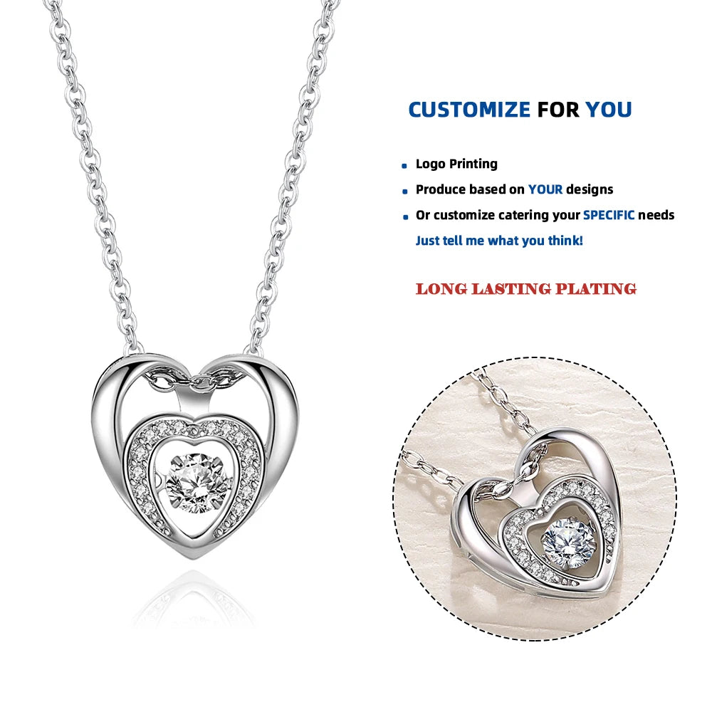 D222  Double Heart Pendant Necklace Forever Love Heart Shaped Necklace Infinity Heart Jewelry Gift Mother's Day Necklace Gift