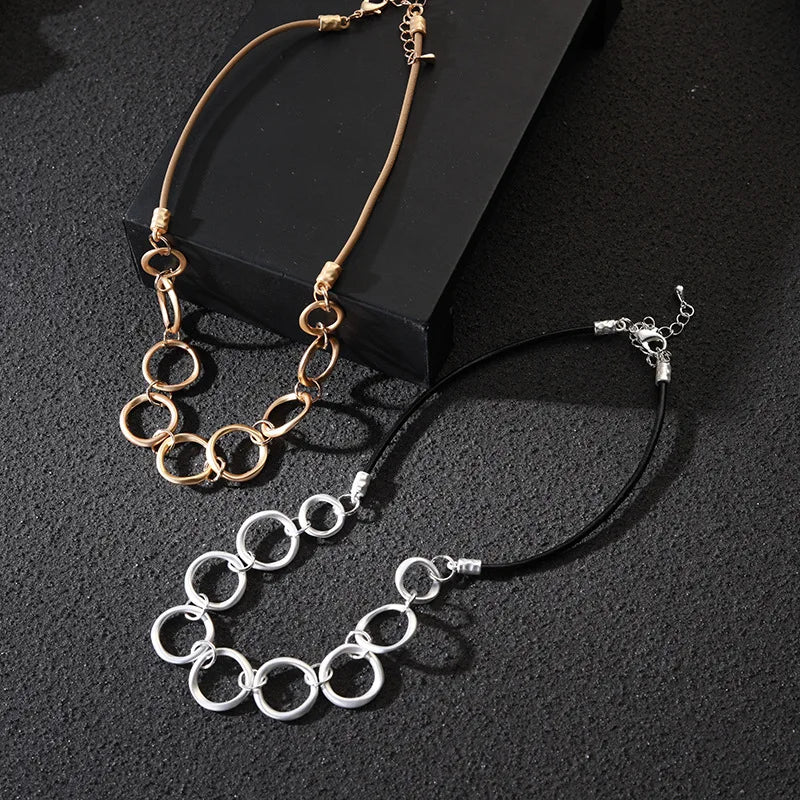 TongLing Necklace Factory Wholesale New Simple Gold Jewelry Oval Geometric Interlocking Necklace Women O-shaped Chain