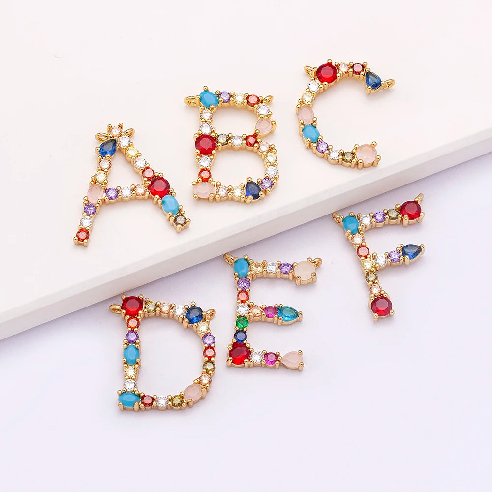 QIKU Wholesale a to Z Letter Initial Pendant Tarnish Free Gold Plated Crystal Chinese New Year Mini Charms for Jewelry Making