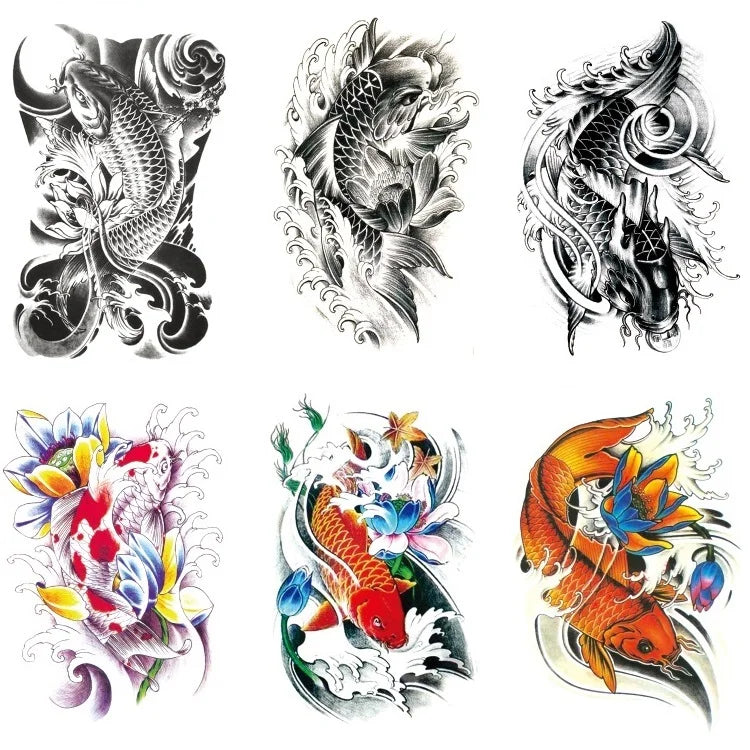 HB Series Waterproof Fish Tattoo Stickers Koi Temporary Tattoo Runzio Brand 170x480mm 3-7 Days Lasting CE Certified Easy Apply