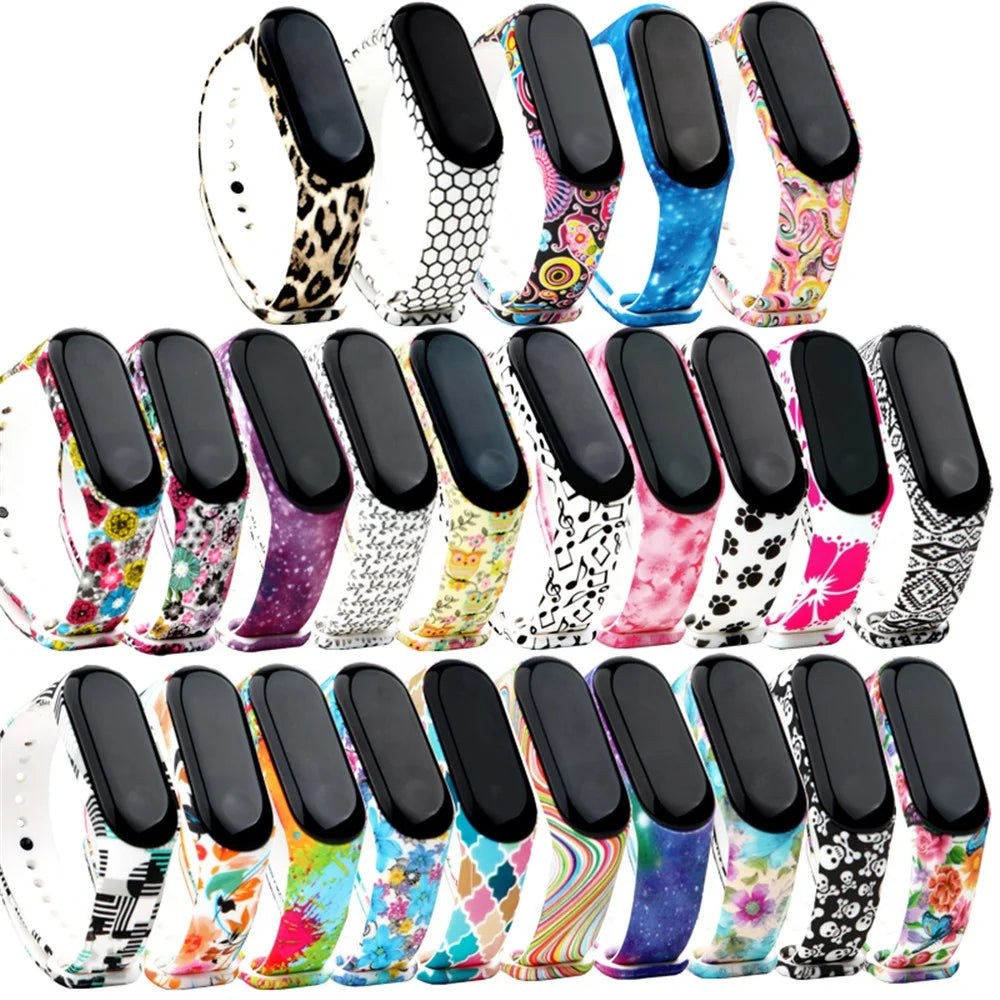 25 Colorful Soft Silicone Strap Watchband for Xiaomi Mi Band 4 Band 3 Smart Watch Flower Printed Wrist Band Bracelet Accessories
