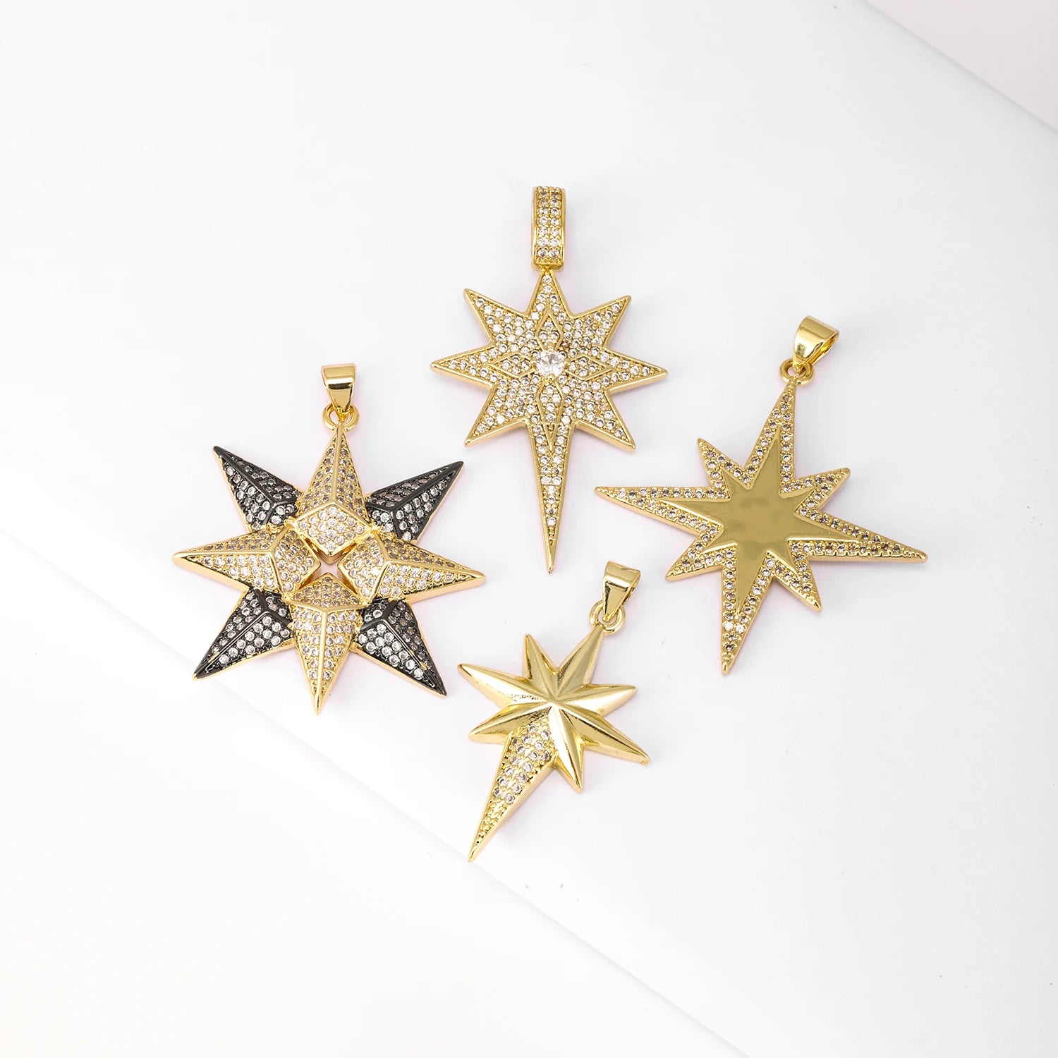 QIKU Wholesale Star Charm 18K Gold Plated Copper Zircon Designer Pendant for Jewelry Necklace Making