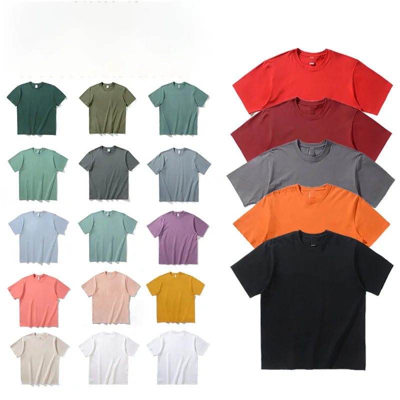 Oem Custom logo Design 260g Heavyweight T-shirt Dropped Shoulder Seamless and Tube Weaving Round Neck Short-sleeved t Shirt