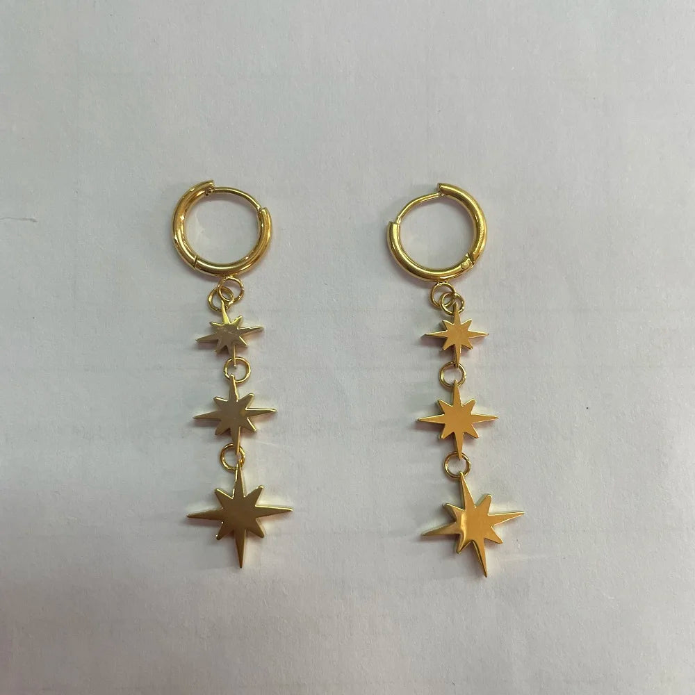 Latest 18K Gold Plated  Stainless Steel Jewelry Irregular Star Drop Huggie Earrings Waterproof for Women Earrings E241622